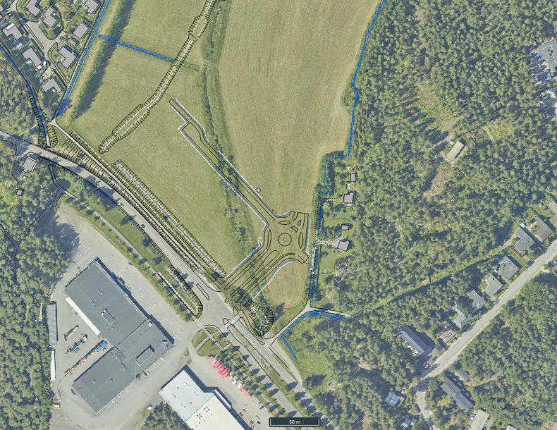 Vuoden 2018 ilmakuvan ja pohjakartan yhdistelmä