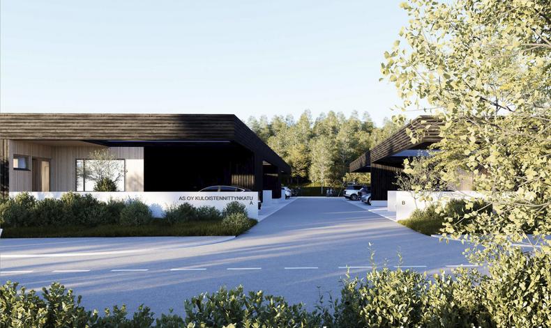 Kuloistenniityn rivitalokilpailun voittajaehdotus Vehreä Kuloistenniitty