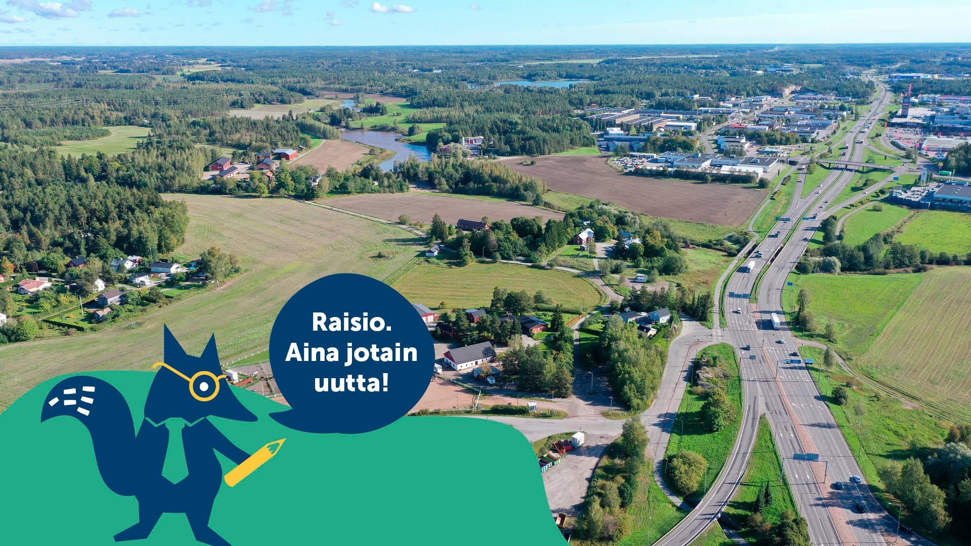 Ilmankuvassa Kuloisten ja Haunisten kauppakeskittymän alue. 