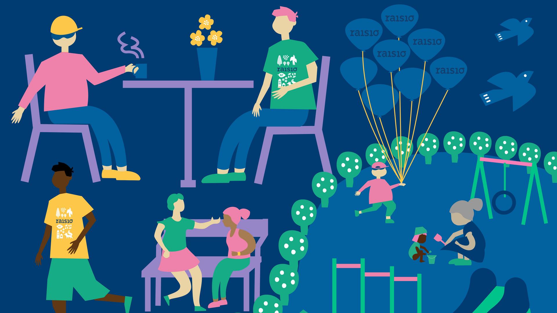 Asukasbudjetin kuvituskuva, jossa piirrettyjä ihmisiä