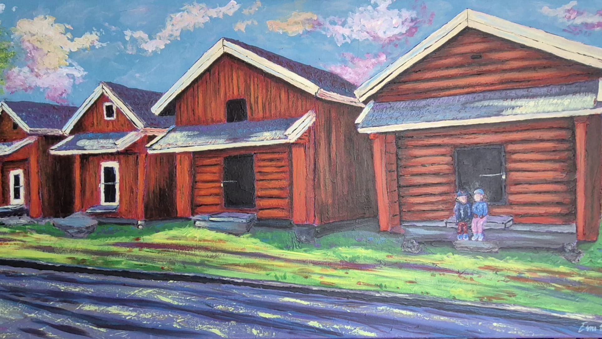 Erno Wihervuori, Neljä aittaa, 2026, akryyli, 50x100 cm