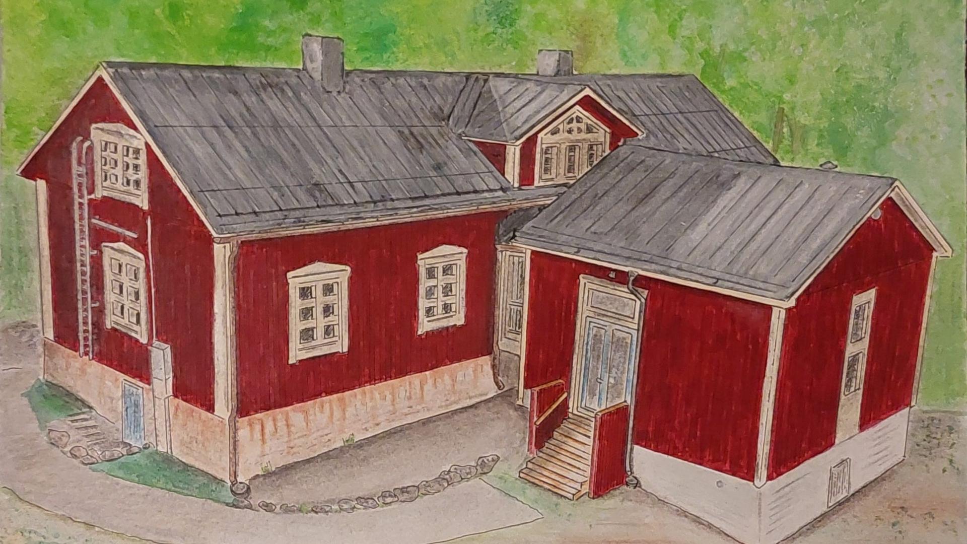 Piirroskuva punainen kylätalosta