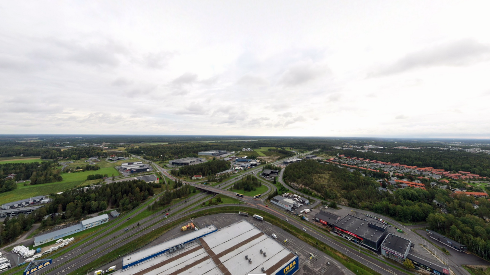 Leilikallion yritysalue ilmakuvassa. 