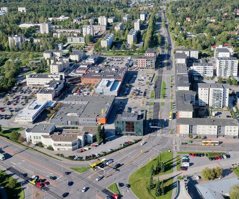 Raision keskusta ilmakuvassa.