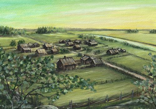 Maalaus. Marita Katariina Ojalan teos, Kylä ja joki.