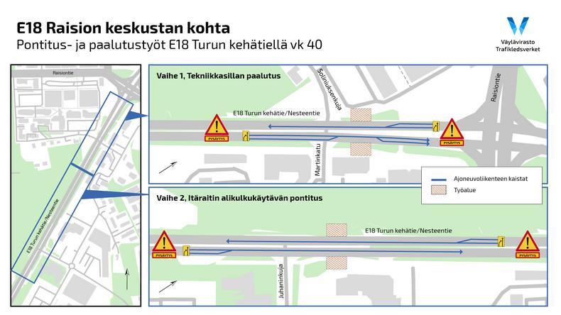 Karttakuvassa raision keskustan pontitus paalutus töitä