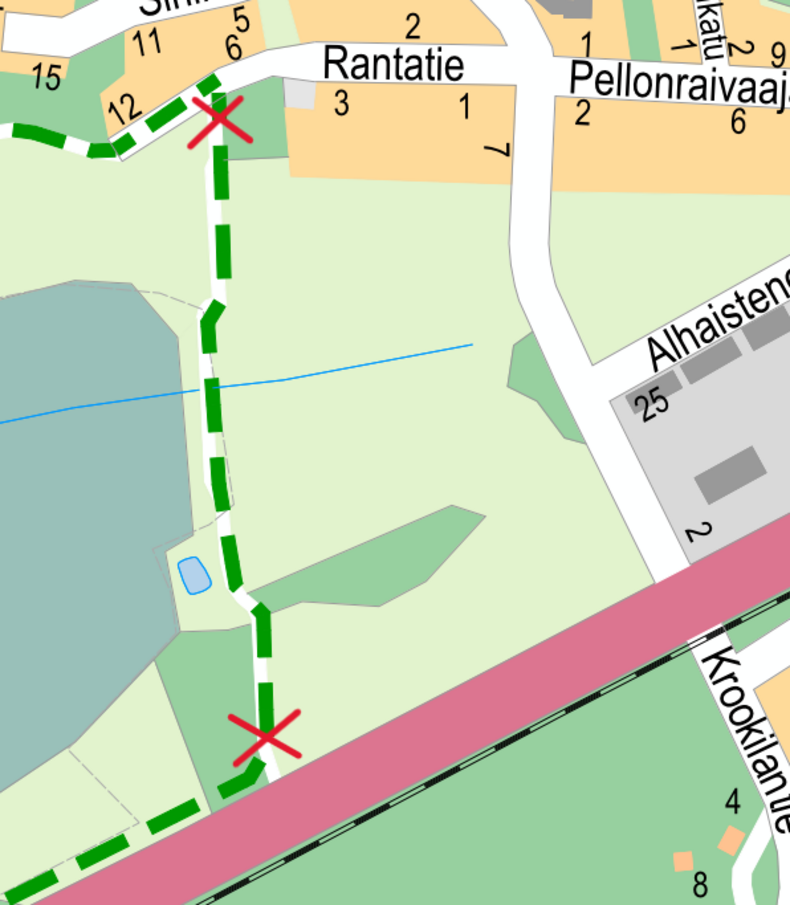 Uikkupolku suljettu Rantatien ja Nesteentien väliseltä osuudelta.