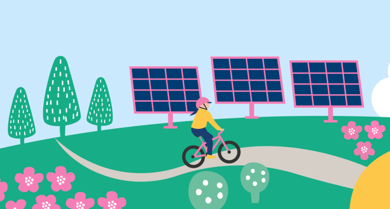 Kuvituskuva, jossa aurinkopaneeleja